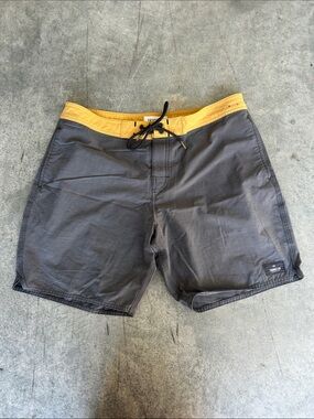 Men's Charcoal Swim Board Shorts with Yellow Waistband